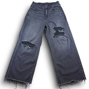 American Eagle Outfitters Distressed Wide Leg Jeans in Washed Black